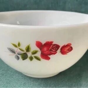 Pyrex White Bowl with Red Floral Design